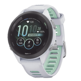 Forerunner® 265S, Bisel negro con carcasa en blanco y correa de silicona en blanco/verde