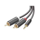 Cable Adaptador de 3.5mm Macho a 2 RCA Macho / 3 Metros / Color Gris / Blindaje Múltiple / ABS / Alta Calidad