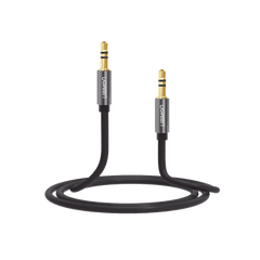Cable Auxiliar 5 Metros / Conector 3.5mm a 3.5mm / Macho a Macho / Cubierta de TPE / Carcasa de Aluminio / Color Negro