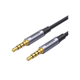 Cable Auxiliar de 3.5mm / Cable Audio Estéreo / Núcleo de Alambre de Cobre Esmaltado / Carcasa de Aluminio Azul + Nylon Trenzado / Soporta Micrófono / 2 Metros