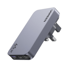 Cargador Rápido GaN 65W UGREEN / 2 Puertos USB-C + 1 Puerto USB-A / Tecnología GaN / Carga Rápida PPS PD 3.0 QC 4.0 / Compatibilidad Universal 100-240V / Diseño Compacto