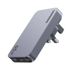 Cargador Rápido GaN 65W UGREEN / 2 Puertos USB-C + 1 Puerto USB-A / Tecnología GaN / Carga Rápida PPS PD 3.0 QC 4.0 / Compatibilidad Universal 100-240V / Diseño Compacto