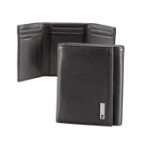 Cartera Athens Negra de Piel con Compartimento de Micromalla para ID. Doblable en 3 Partes con Divisor de Billetes. Pocket Wallet