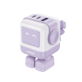Cargador RobotGaN de 65W Serie UNO | 3 Puertos de Carga Rápida | 2 USB-C | 1 USB-A | PD 3.0 | QC 4.0 | Carga Inteligente | Tecnología GaN II | Zapato Magnético Extraíble | Carcasa Ignifuga | Pantalla LED.