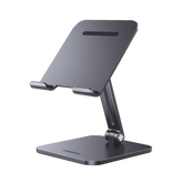 Soporte de Aluminio para IPad & Tablet | Plegable |Angulo Ajustable de 180° y 270° | Base Antideslizante | Protección de Silicona | Amplia Compatibilidad con dispositivos de 7.9'' a 12.9'' | Aluminio Solido | Color Gris