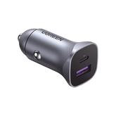 Cargador de Auto 30W | 2 Puertos USB-A y USB-C | Carga Rápida | Compatible con Vehículos de 12 y 24 VCD | PD3.0, QC4.0, SCP, PPS | Indicador Led | Diseño Compacto | Chip Inteligente | Caja de Aluminio.