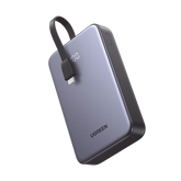 Power Bank Portatil | 20000mAh (74Wh) | 30W | Con Cable USB-C Incorporado | 2 Salidas 22,5W | Pantalla Inteligente | Multiple Proteccion | Aprobado por Aerolíneas | Color Grey.