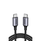 Cable USB-C a USB-C | 2 Metros | Transferencia de datos de 480 Mbps | Carga Rápida de hasta 60W | QC 4.0/3.0/2.0 | PD3.0 | FPC | AFC | Protección Integrada | Caja de Aluminio | Nylon Trenzado | Color Negro.