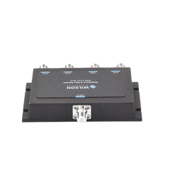 Divisor de potencia de 4 vías para la distribución de señal a dos antenas de servicio | 6 dB de pérdida por puerto | Conectores F hembra