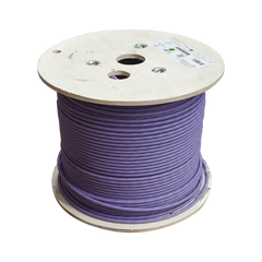 Bobina de Cable Blindado S/FTP de 4 Pares, Cat7A, Inmune a Ruido e Interferencias, LS0H (Bajo Humo, Cero Halógenos), Color Violeta, 305 Metros (1000 Pies)
