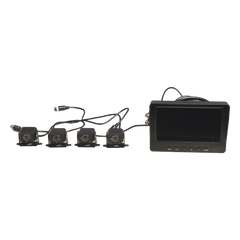 Sistema de Monitoreo Local / 4 Cámaras 1080p para Exterior (IP68) y Pantalla LCD de 7" a Color / Soporta Memoria Micro SD Hasta 512 GB / Soporta Cambio de Cámara al Dar Reversa al Vehiculo / Accesorios de Instalación