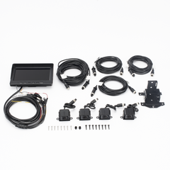 Sistema de Monitoreo Local / 4 Cámaras 1080p para Exterior (IP68) y Pantalla LCD de 7" a Color / Soporta Memoria Micro SD Hasta 512 GB / Soporta Cambio de Cámara al Dar Reversa al Vehiculo / Accesorios de Instalación