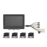 Sistema de Monitoreo Local / 4 Cámaras 1080p para Exterior (IP68) y Pantalla LCD de 7" a Color / Soporta Memoria Micro SD Hasta 512 GB / Soporta Cambio de Cámara al Dar Reversa al Vehiculo / Accesorios de Instalación
