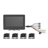 Sistema de Monitoreo Local / 4 Cámaras 1080p para Exterior (IP68) y Pantalla LCD de 7" a Color / Memoria Micro SD de 64 GB (Expandible a 512 GB) / Soporta Cambio de Cámara al Dar Reversa al Vehiculo / Accesorios de Instalación