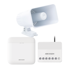 (AXPRO) KIT de alarma AX PRO con sirena cableada 30W / Incluye: 1 Hub con Batería de respaldo / 1 Sirena Cableada de 30 Watts IP65 / 1 Relevador Inalámbrico 0 a 36 VCC / Compatible con Hik-Connect P2P