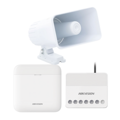 (AXPRO) KIT de alarma AX PRO con sirena cableada 30W / Incluye: 1 Hub con Batería de respaldo / 1 Sirena Cableada de 30 Watts IP65 / 1 Relevador Inalámbrico 0 a 36 VCC / Compatible con Hik-Connect P2P
