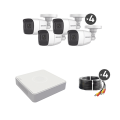 (MICRÓFONO Integrado) Kit TurboHD 1080p Lite / DVR 4 canales / Audio por Coaxitron / 4 Cámaras Bala de Metal con Micrófono Integrado