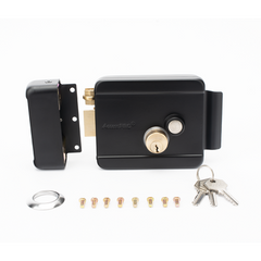 Cerradura Eléctrica con Botón de Salida / Incluye Llave / Exterior / Izquierda / Color Negro