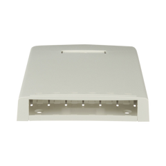 Caja de Montaje en Superficie, Con Accesorio para Resguardo de Fibra Óptica, Para 6 Módulos Mini-Com, Color Blanco Mate