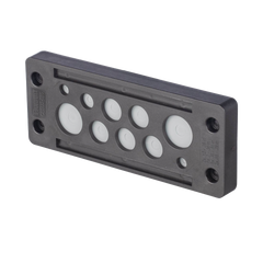 Pasacable de 10 Orificios de Marco Rectangular, IP65, 4.41" X 1.42", para Cables no Terminados, Color Negro.