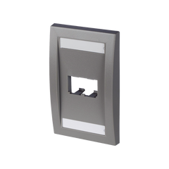 Placa de Pared Vertical Ejecutiva, Salida Para 2 Puertos Mini-Com, Con Espacios Para Etiquetas, Color Gris