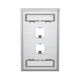 Placa de Pared Vertical, de Acero Inoxidable, Salida Para 2 Puertos Mini-Com, Con Espacios Para Etiquetas