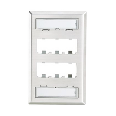 Placa de Pared Vertical, de Acero Inoxidable, Salida Para 6 Puertos Mini-Com, Con Espacios Para Etiquetas