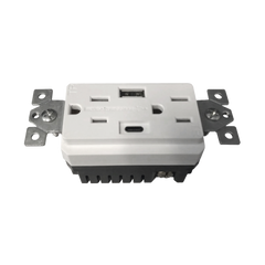 Contacto Dúplex con puertos USB Tipo A y C, 15 A, 100 - 240 V, USB 5 V, Incluye la Placa.