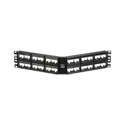 Panel de Parcheo Modular Mini-Com (Sin Conectores), Angulado, Sin Blindaje, Con Etiqueta y Cubierta, de 48 puertos, 2UR