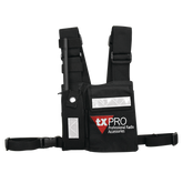 Pechera Universal con soporte para radio, sostén de bolígrafo y seguridad para la bolsa con cinta adherente. Logo TX-PRO.