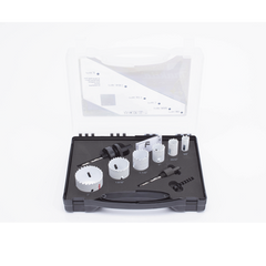Kit de broca sierras (3/4 - 2 1/4 in) incluye 6 piezas de broca sierras, 2 adaptadores y resorte de expulsión.