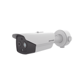 Bala IP Dual / Térmica 6.9 mm (256 x 192) / Óptico 6.4 mm (4 Megapixel) / 30 mts IR / Exterior IP67 / PoE / Termométrica / Detección de Temperatura / Sirena y Luz Intermitente Integrada / Micro SD