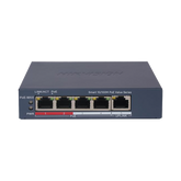 Switch PoE+ / Administrable / 4 Puertos 10/100 Mbps PoE+ / 1 Puerto 10/100 Mbps Uplink / Configuración Nube Hik-PartnerPro / Modo Extendido hasta 300 Metros / 45 W