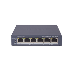 Switch Gigabit PoE+ / Administrable / 4 Puertos 1000 Mbps PoE+ / 2 Puertos 1000 Mbps Uplink / Configuración Nube Hik-PartnerPro / Modo Extendido hasta 300 Metros / 45 Watts