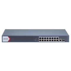 Switch Gigabit PoE+ / Administrable / 16 Puertos 1000 Mbps PoE+ / 1 Puerto 1000 Mbps de Uplink / 1 Puerto SFP / Configuración Nube desde Hik-Partner Pro / Modo Extendido hasta 300 Metros / 230 Watts