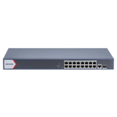 Switch Gigabit PoE+ / Monitoreable / 16 Puertos 1000 Mbps PoE+ / 1 Puerto 1000 Mbps de Uplink / 1 Puerto SFP / Configuración Nube desde Hik-PartnerPro / Modo Extendido hasta 300 Metros / 130 Watts