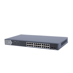 Switch Gigabit PoE+ / Administrable / 24 Puertos 1000 Mbps PoE+ / 2 Puertos SFP / Configuración Remota desde Hik-PartnerPro / PoE Extendido 250 Metros / 370 Watts