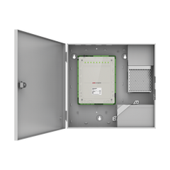 Controlador de Acceso 4 Puertas Administrable en la Nube con Hik-Connect Teams / Interfaz Web / 8 Lectores de Huella o Tarjeta / 100,000 Tarjetas / 10,000 Huellas / Incluye Gabinete y Fuente de Alimentación 12Vcd 8 A / Soporta Batería de Res