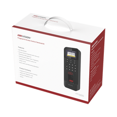 Kit de Control de Acceso TODO INCLUIDO con Lector de Huellas y Tarjetas / 3,000 Huellas / Compatible con App Hik-Connect / Incluye Electroimán Botón de Salida y Montajes Z y L para imán (DS-K1T804)