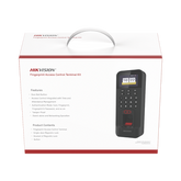 Kit de Control de Acceso TODO INCLUIDO con Lector de Huellas y Tarjetas / 3,000 Huellas / Compatible con App Hik-Connect / Incluye Electroimán Botón de Salida y Montajes Z y L para imán (DS-K1T804)