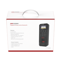 Kit de Control de Acceso TODO INCLUIDO con Lector de Huellas y Tarjetas / 3,000 Huellas / Compatible con App Hik-Connect / Incluye Electroimán Botón de Salida y Montajes Z y L para imán (DS-K1T804)
