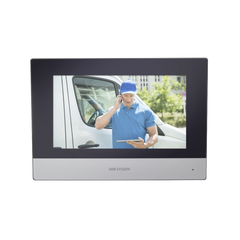 Monitor Hibrido IP WiFi Touch Screen 7" para DS-KIS303P / Vídeo en Vivo / PoE Estándar / Apertura Remota / Llamada Entre Monitores / Audio de dos vías / Policarbonato
