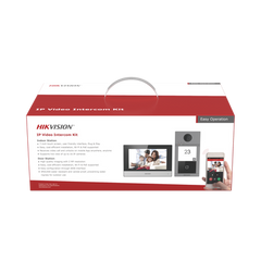 Kit de Videoportero IP PoE Estandar con llamada a App de Smartphone (Hik-Connect) / Apertura con Tarjeta MIFARE / Frente de calle IK08 & IP65 / Soporta 2 puertas