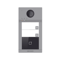 Videoportero IP 2 Megapixel / Llamada y Apertura Remota desde App Hik-Connect (requiere monitor) / PoE / Exterior IP65 + Antivandalico IK08 / 2 Departamentos / Apertura con Tarjeta / Soporta 2 Puertas y hasta 6 Monitores