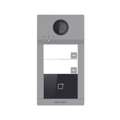 Videoportero IP 2 Megapixel / Llamada y Apertura Remota desde App Hik-Connect (requiere monitor) / PoE / Exterior IP65 + Antivandalico IK08 / 2 Departamentos / Apertura con Tarjeta / Soporta 2 Puertas y hasta 6 Monitores