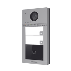 Videoportero IP 2 Megapixel / Llamada y Apertura Remota desde App Hik-Connect (requiere monitor) / PoE / Exterior IP65 + Antivandalico IK08 / 2 Departamentos / Apertura con Tarjeta / Soporta 2 Puertas y hasta 6 Monitores