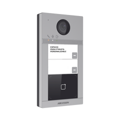 Videoportero IP 2 Megapixel / Llamada y Apertura Remota desde App Hik-Connect (requiere monitor) / PoE / Exterior IP65 + Antivandalico IK08 / 2 Departamentos / Apertura con Tarjeta / Soporta 2 Puertas y hasta 6 Monitores