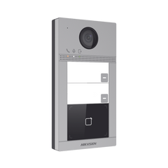 Videoportero IP 2 Megapixel / Llamada y Apertura Remota desde App Hik-Connect (requiere monitor) / PoE / Exterior IP65 + Antivandalico IK08 / 2 Departamentos / Apertura con Tarjeta / Soporta 2 Puertas y hasta 6 Monitores