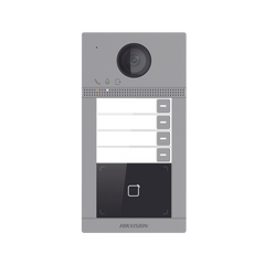 Videoportero IP 2 Megapixel / Llamada y Apertura Remota desde App Hik-Connect (Requiere monitor )/ PoE / Exterior IP65 + Antivandalico IK08 / 4 Departamento / Apertura con Tarjeta / Soporta 2 Puertas y hasta 6 Monitores