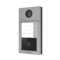 Videoportero IP 2 Megapixel / Llamada y Apertura Remota desde App Hik-Connect (Requiere monitor )/ PoE / Exterior IP65 + Antivandalico IK08 / 4 Departamento / Apertura con Tarjeta / Soporta 2 Puertas y hasta 6 Monitores